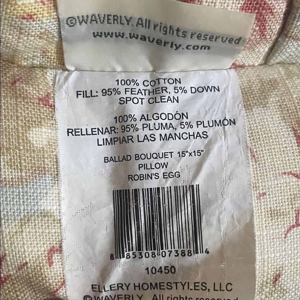 WAVERLY Floral Accent Pillows (2) in Pink and Cream set of 2 - Picture 3 of 3